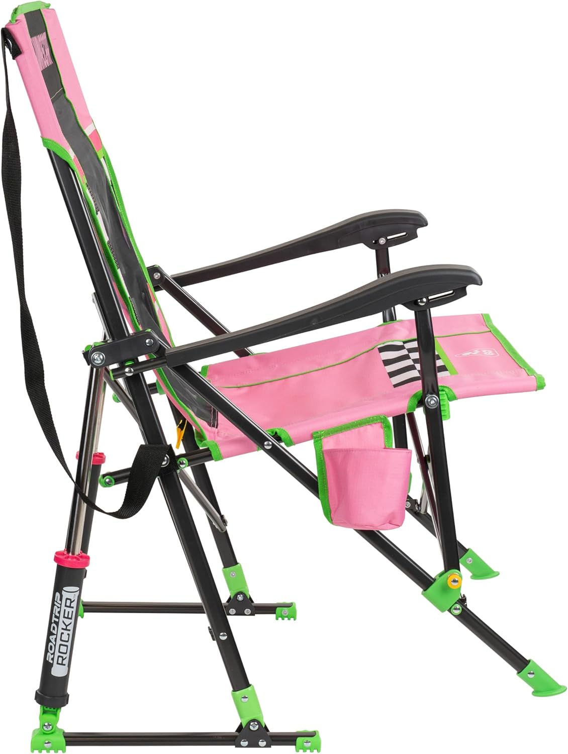 GCI Outdoor NASCAR Roadtrip Rocker Camping & Sideline Sports Chair | Portable Folding Rocking Chair with Durable Armrests & Drink Holder, Pink
