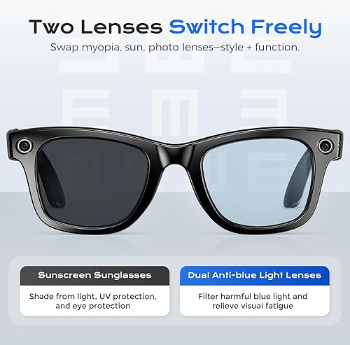 Miniatura 5 de Lentes inteligentes AI para hombres y mujeres, lentes de cámara de 8 MP con reconocimiento de IA, grabación de video 1080P, traducción en tiempo