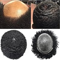 Vista 1 de LYRICAL HAIR Afro Curly Mens Toupee Afro American Hair System Replacement 10X8 All Injected Poly Skin PU Afro ondulado 10MM Curl Hairpiece #1B