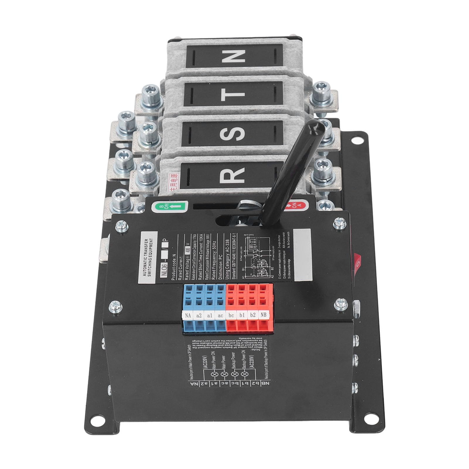 FTVOGUE Interruptor de Transferencia Automática de Doble Potencia, OperacióN Manual Automática, Interruptor de ConmutacióN de Generador de 4P 400V con Material Ignífugo de PC y Co (125A)