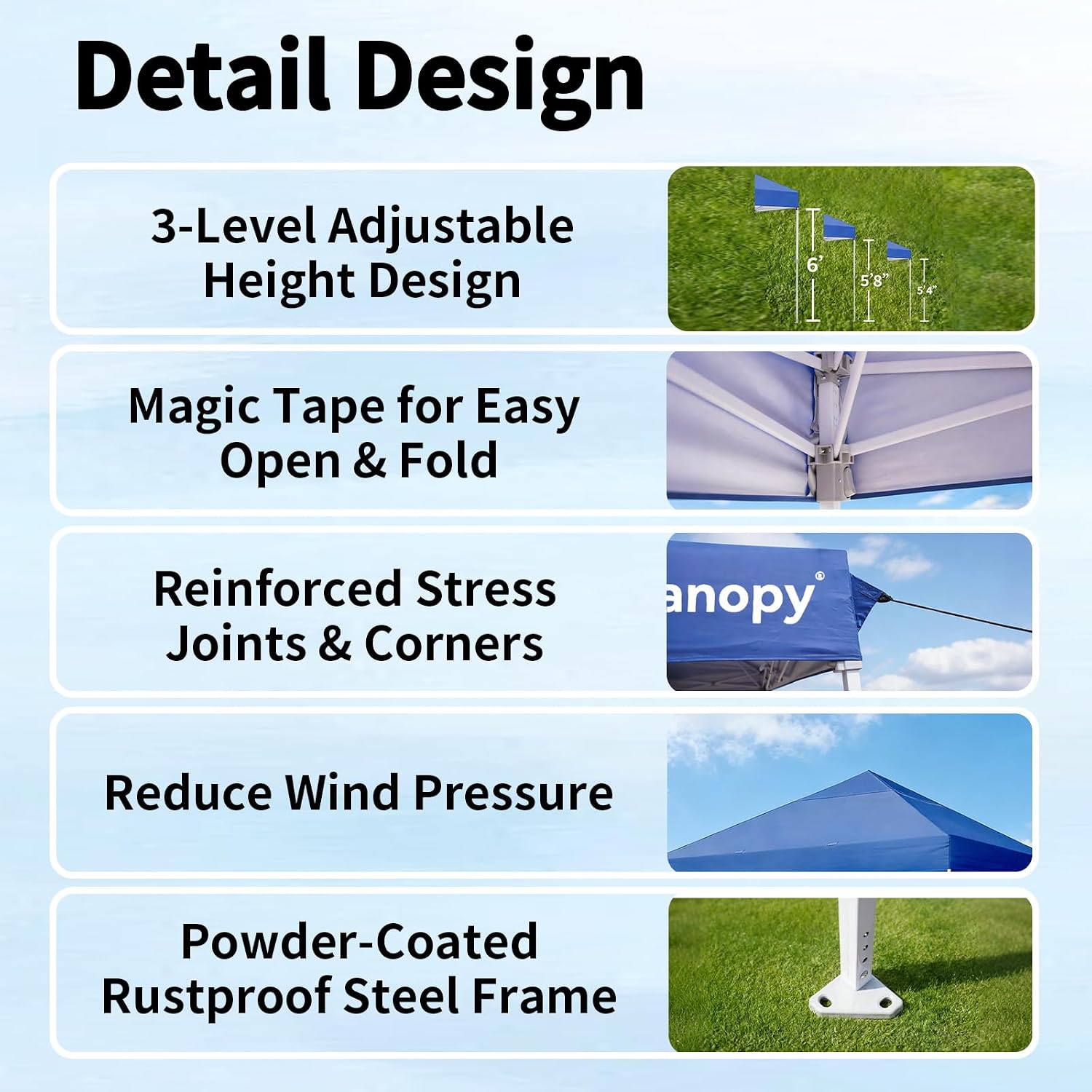 Anytee-10x10 Pop Up Canopy Tent, Easy Up Waterproof Outdoor Canopy with Wheeled Bag, Sun Shade for Patio, Backyard, Parties, Camping-Blue ASIN: B0GCWRVM4R