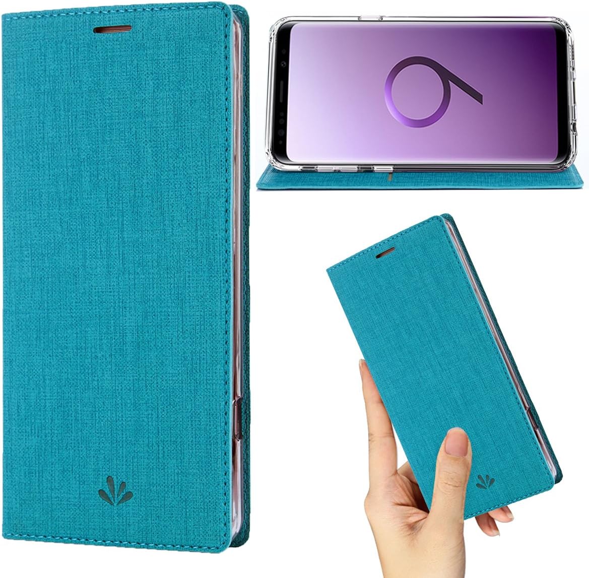 DLHLLC Galaxy S9 Plus Case,Premium Flip Leather Wallet Case Stand Kickstand Card Slot Magnetic Full Body Protective Cover Clear TPU Bumper Thin Case for Samsung Galaxy S9 Plus (Blue, S9 Plus)