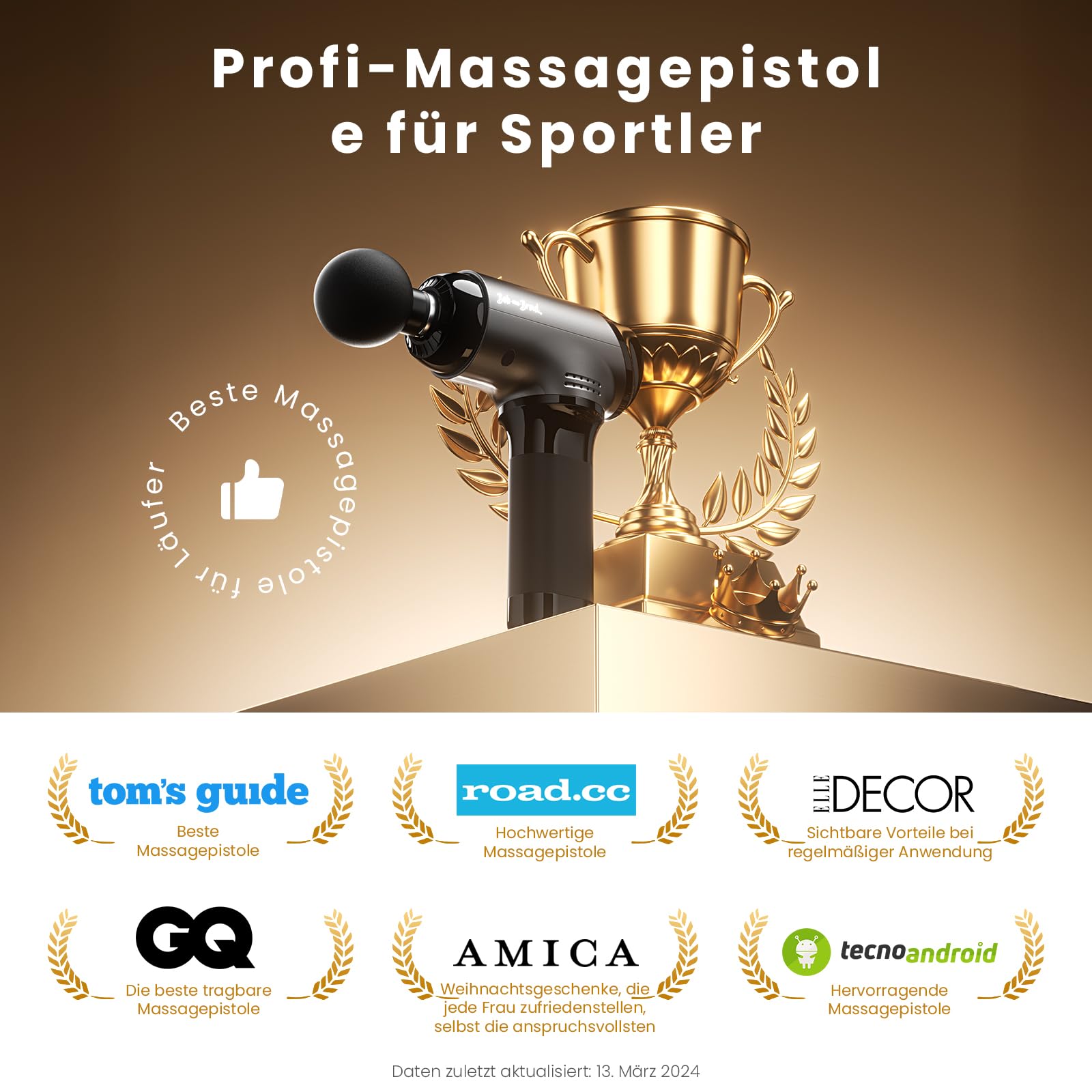 Bob and Brad T2 Massagepistole, Muskel Massagegerät with 4000-mAh-Akku, 3200rpm und 10 mm Amplitude, Perkussions Massage Pistole mit USB-C-Ladung, Geschenk für Männer und Frauen