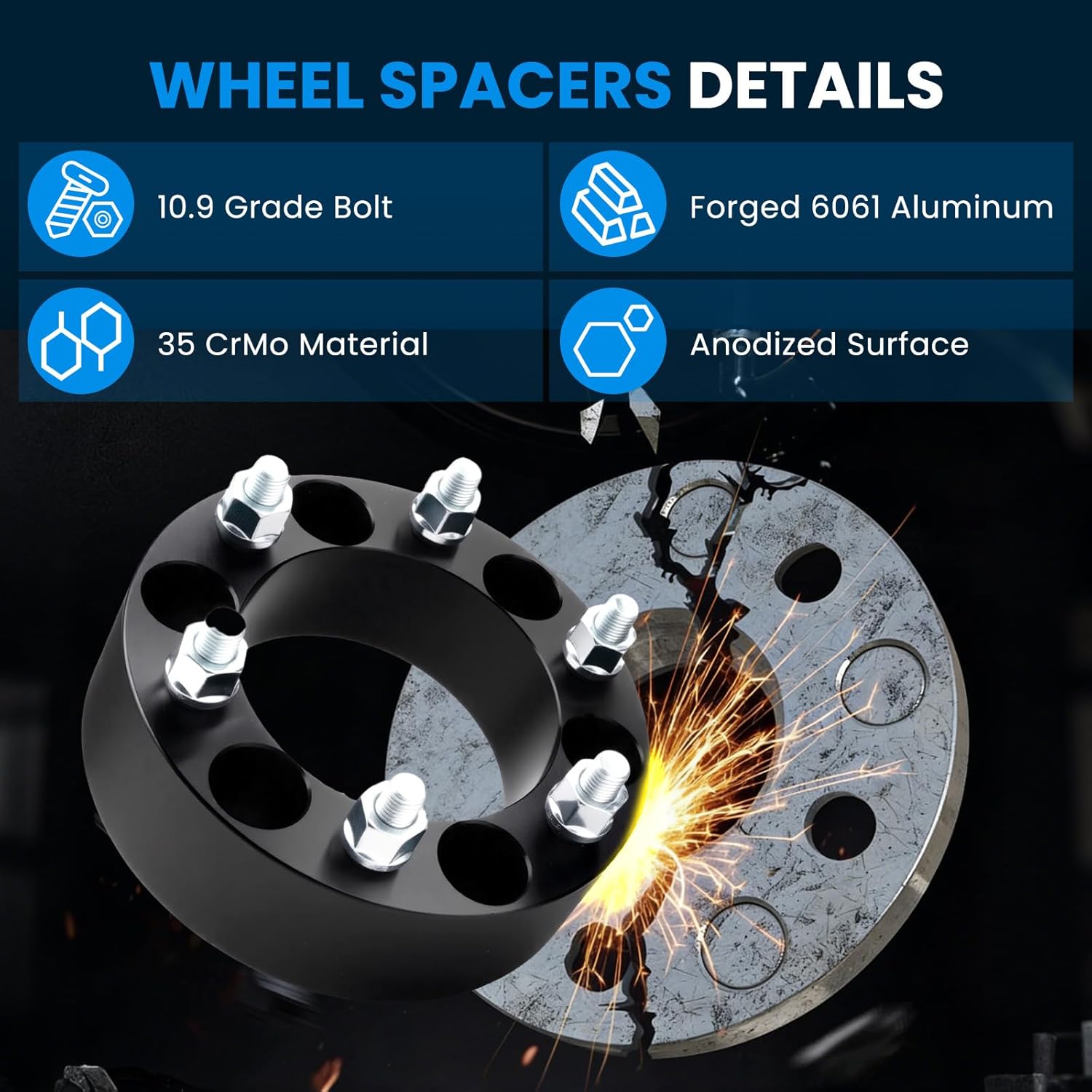 6x5.5 Wheel Spacers Real Forged Spacers Center Bore 108mm M12x1.5 Studs for Tacoma, 2"(50.8mm) 4Runner Tundra Land Cruiser Colorado 6 lug Set of 4 Black