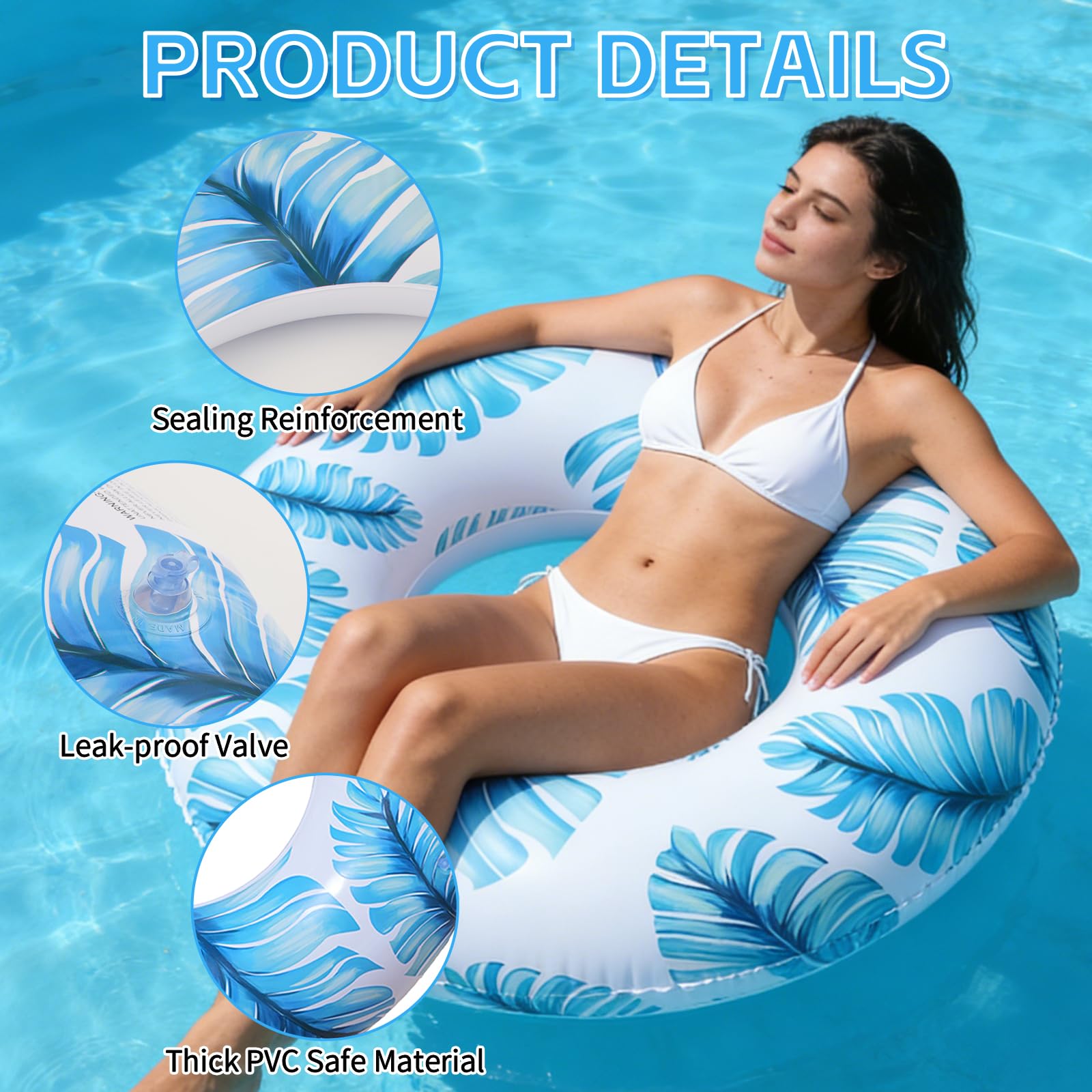 Inflatable Swimming Ring, Inflatable Pool Floats for Adults Durable Rubber Swimming Pool Tube - Image 2