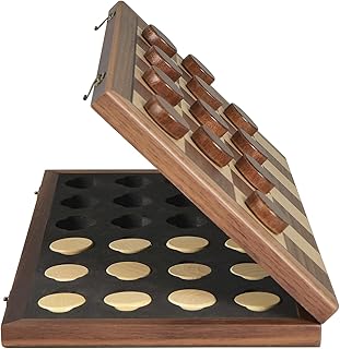 OUMODA Walnut 15" Magnetic Checkers Board Game Set - Folding Wooden 8x8 Chessboard with 24 Interlocking Pieces, Storage Slots - Family Strategy Game for Beginners & Kids Adults