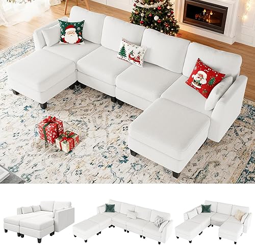 Miniatura 18 de Sofá cama seccional, sofá modular de 6 plazas, cómodo sofá cama seccional, sofás convertibles con otomanas, sofás modulares seccionales para sala de