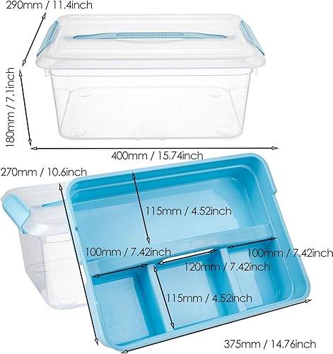 Miniatura 3 de Caja de almacenamiento de plástico de 20 QT con bandeja extraíble, organizadores de manualidades portátiles y contenedores de almacenamiento con