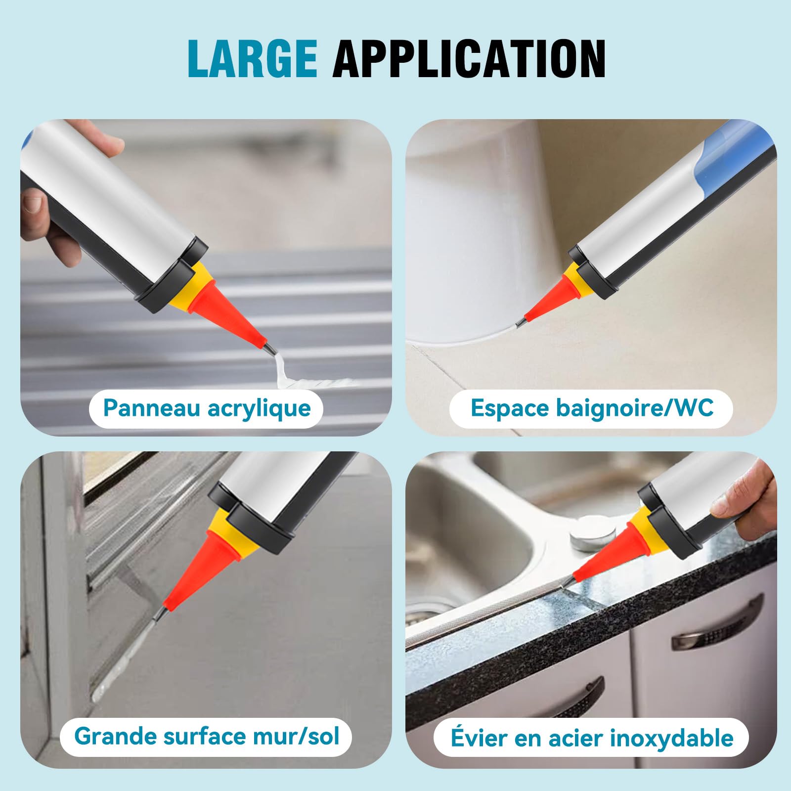 Yofidra Pistolet à Silicone Électrique avec 2 x 2000 mAh Batterie, Pistolet à Cartouche sans Fil, 4 Vitesses, Lumière LED, Pistolet Silicone 300ml, pour l’Étanchéité, le Masticage, sans Fuite