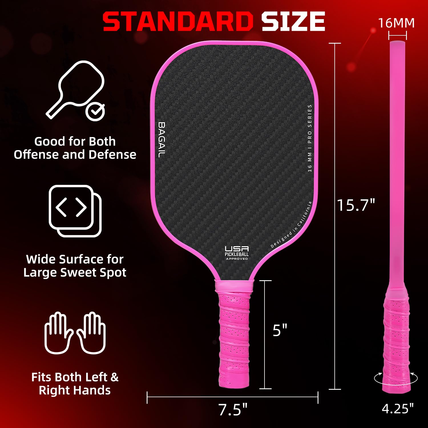 BAGAIL Juego de Paletas de Pickleball, Raquetas de Pickle Ball con 4 Pelotas de Pickleball, Ligeras, Alta Absorción de Impactos, Ergonómicas, Adecuadas para Juegos de Pelotas de Todos los Niveles — view 6