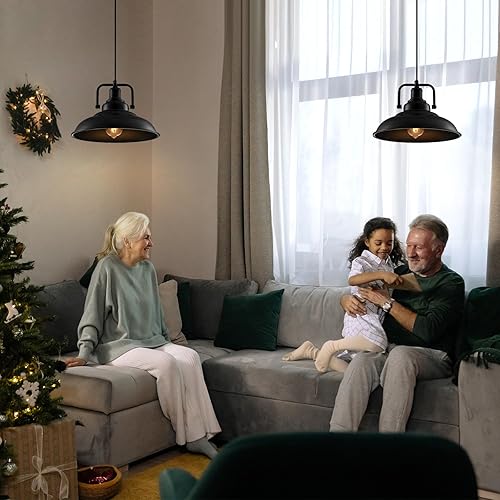 Miniatura 5 de Lámpara colgante negra de 12.5 pulgadas, paquete de 3 unidades, luz colgante de granja, iluminación colgante industrial, luces colgantes de cocina,