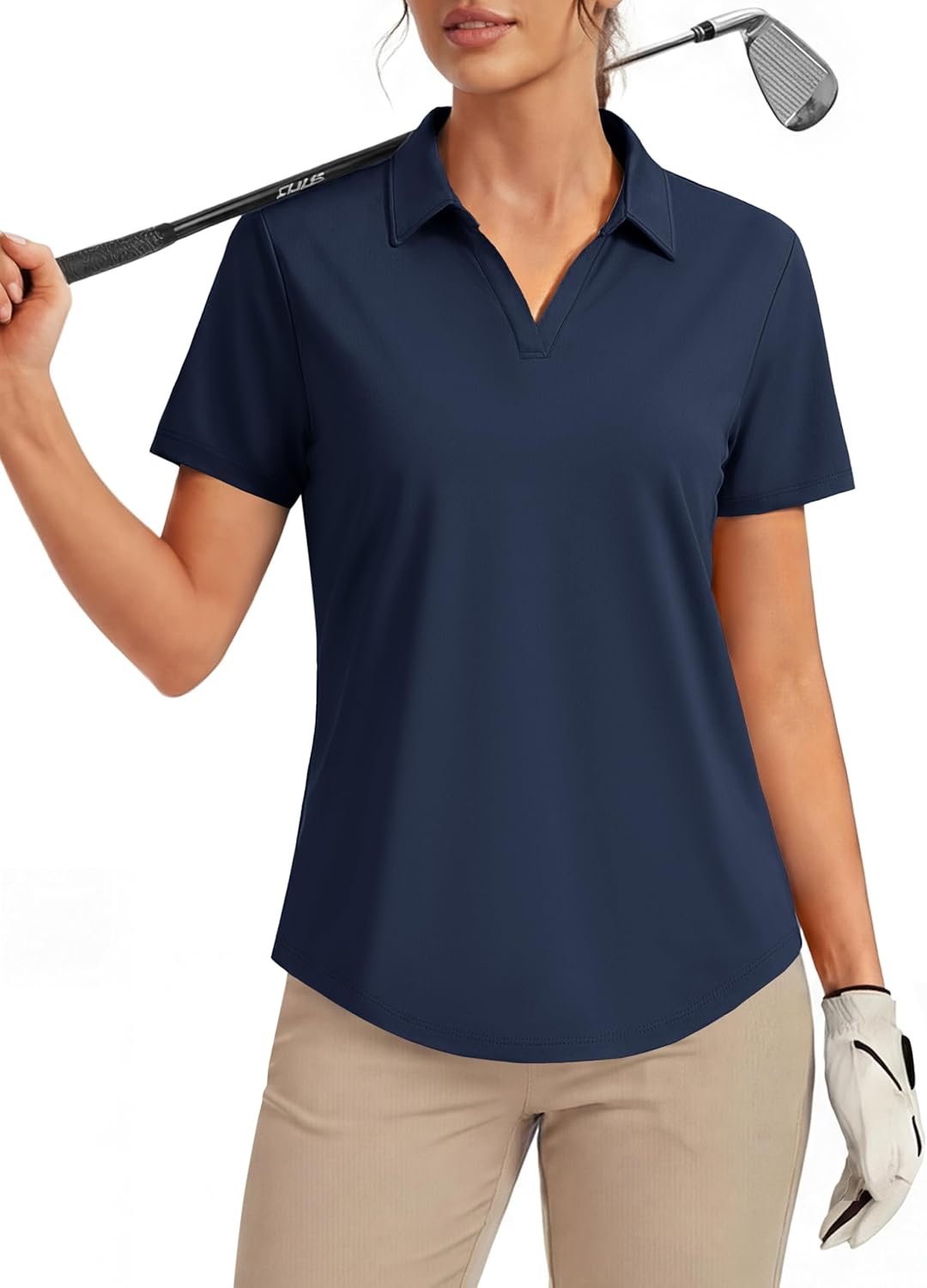 MAGCOMSEN Women's Golf Shirts Short Sleeve Polo UPF 50+ V Neck Collared Tops Quick Dry Tennis Athletic T Shirts