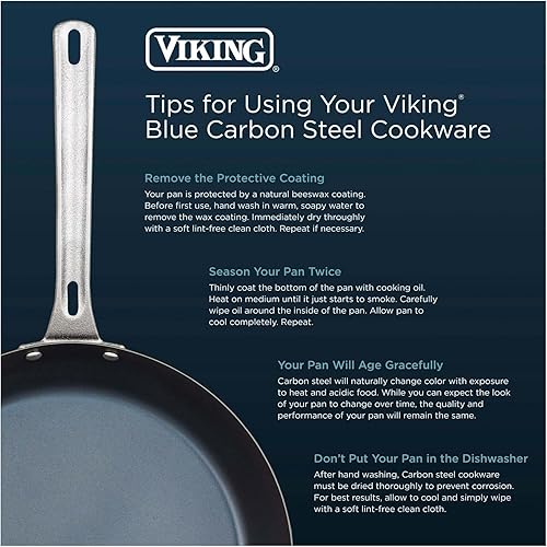 Miniatura 2 de Viking Sartenes antiadherentes, utensilios de cocina de acero al carbono azul, 10 y 12 pulgadas, color negro