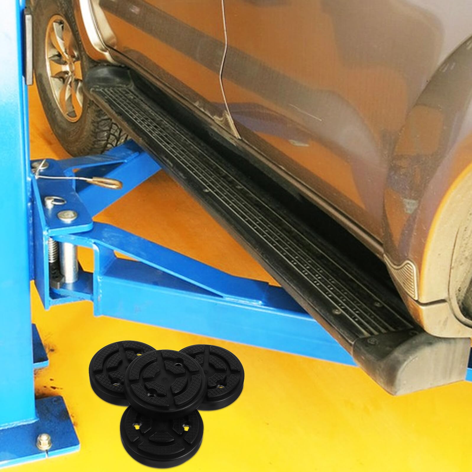 4pcs Patins en Caoutchouc Lift, Accessoires Auto Résistants la Compression Espacement de Trous de 7cm pour Pont Élévateur Voiture Deux Colonnes
