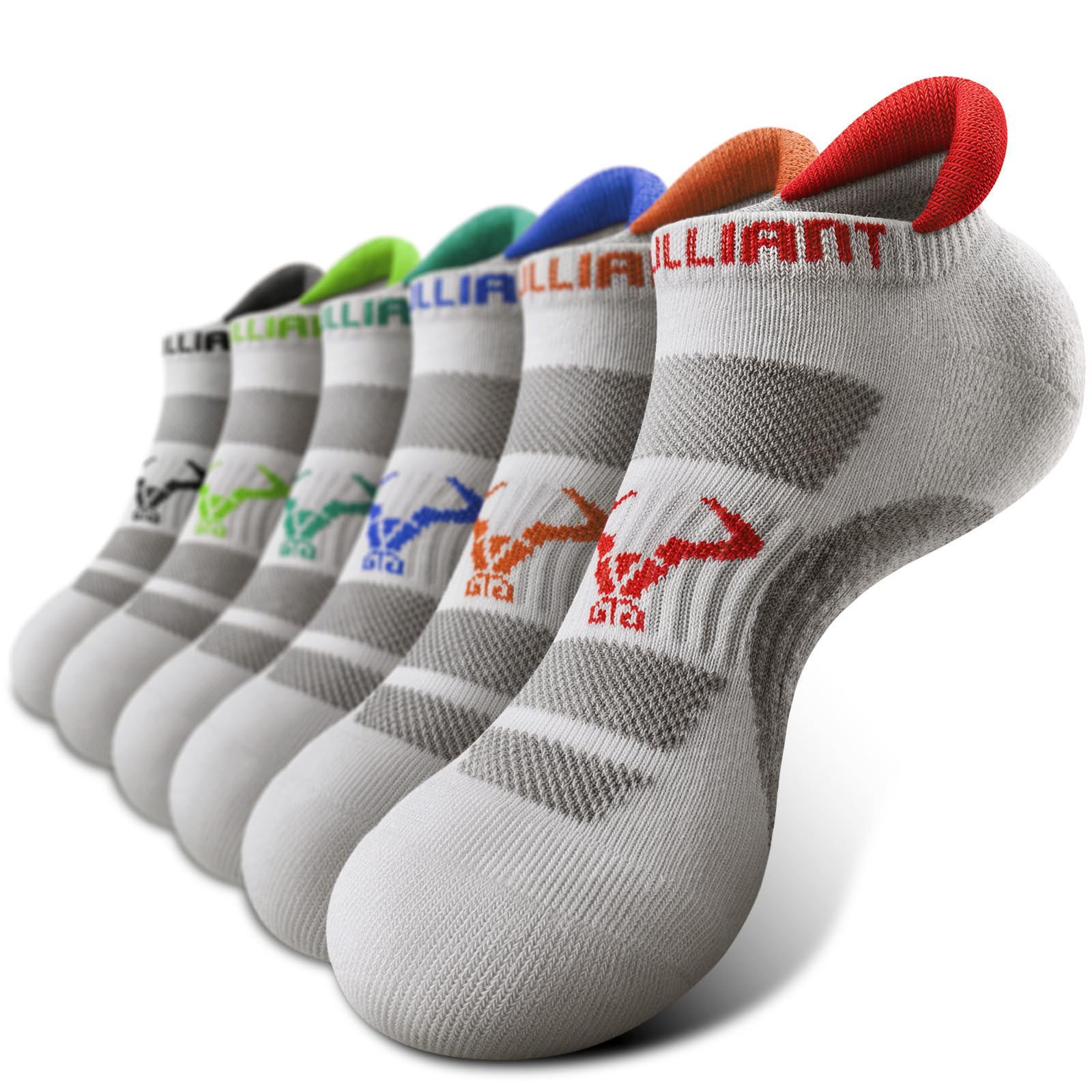 BULLIANT 6Pack Cushioned Athletic Ankle Socks for Men Running-Arch Support | Fully Terry Sole | Moisture-Wicking Stretch Yarn | Anti-slip Y Heel Low Cut No show | Anti-blister Seamless Toe Closure