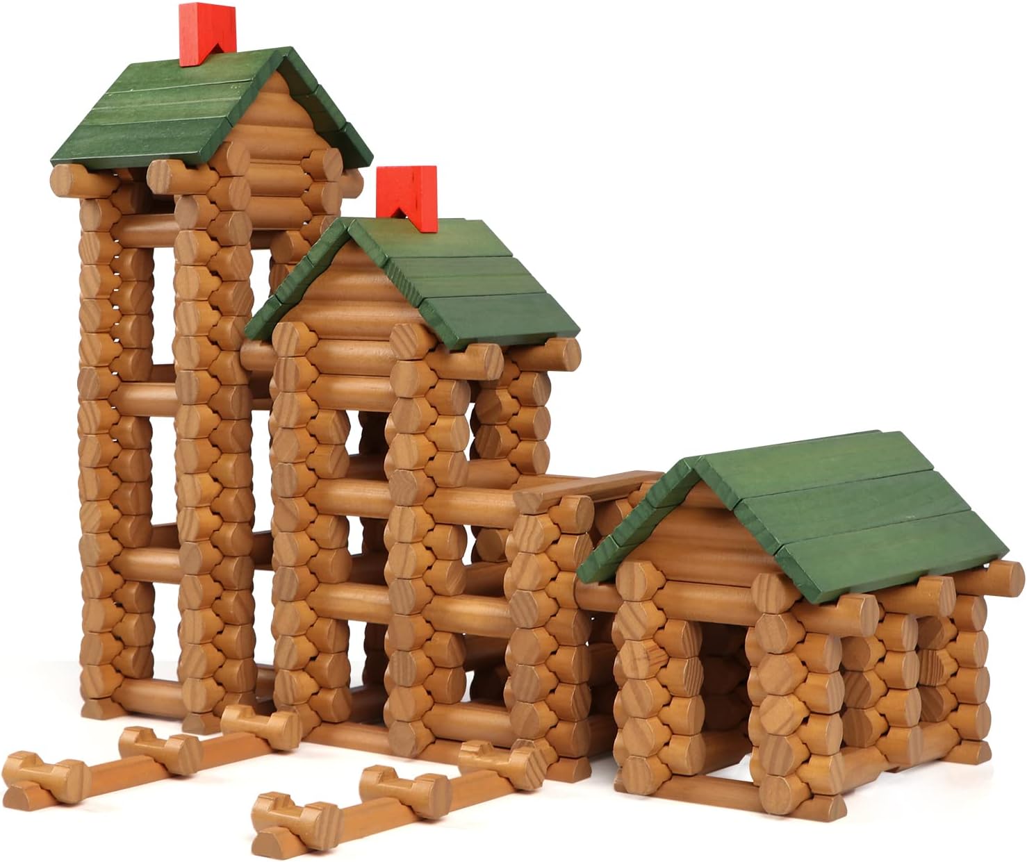 Wondertoys 328 Pcs Wooden Logs Set Ages 3+, Classic Building Log Toys for Boy, Creative Construction Engineering Educational Gifts