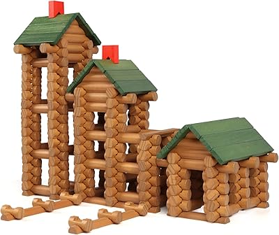Wondertoys 328 Pcs Wooden Logs Set Ages 3+, Classic Building Log Toys for Boy, Creative Construction Engineering Educational Gifts