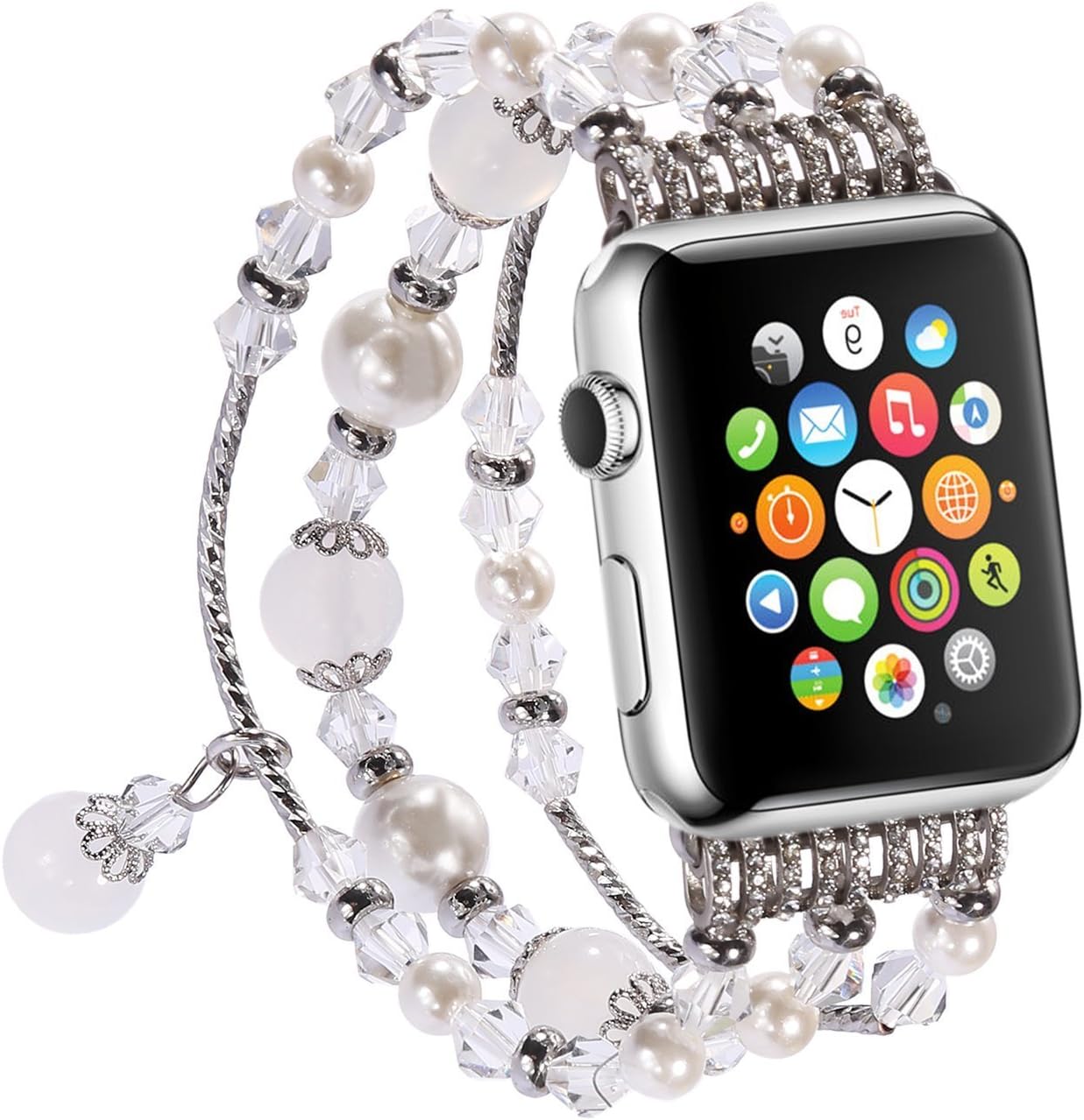 Apple Watch Band, Fashion Handmade Elastic Stretch Faux Pearl Natural Stone Iwatch Bracelet for Apple Watch Series 3 Series 2 Series 1 All Version (38mm) - Women Apple Watch Strap