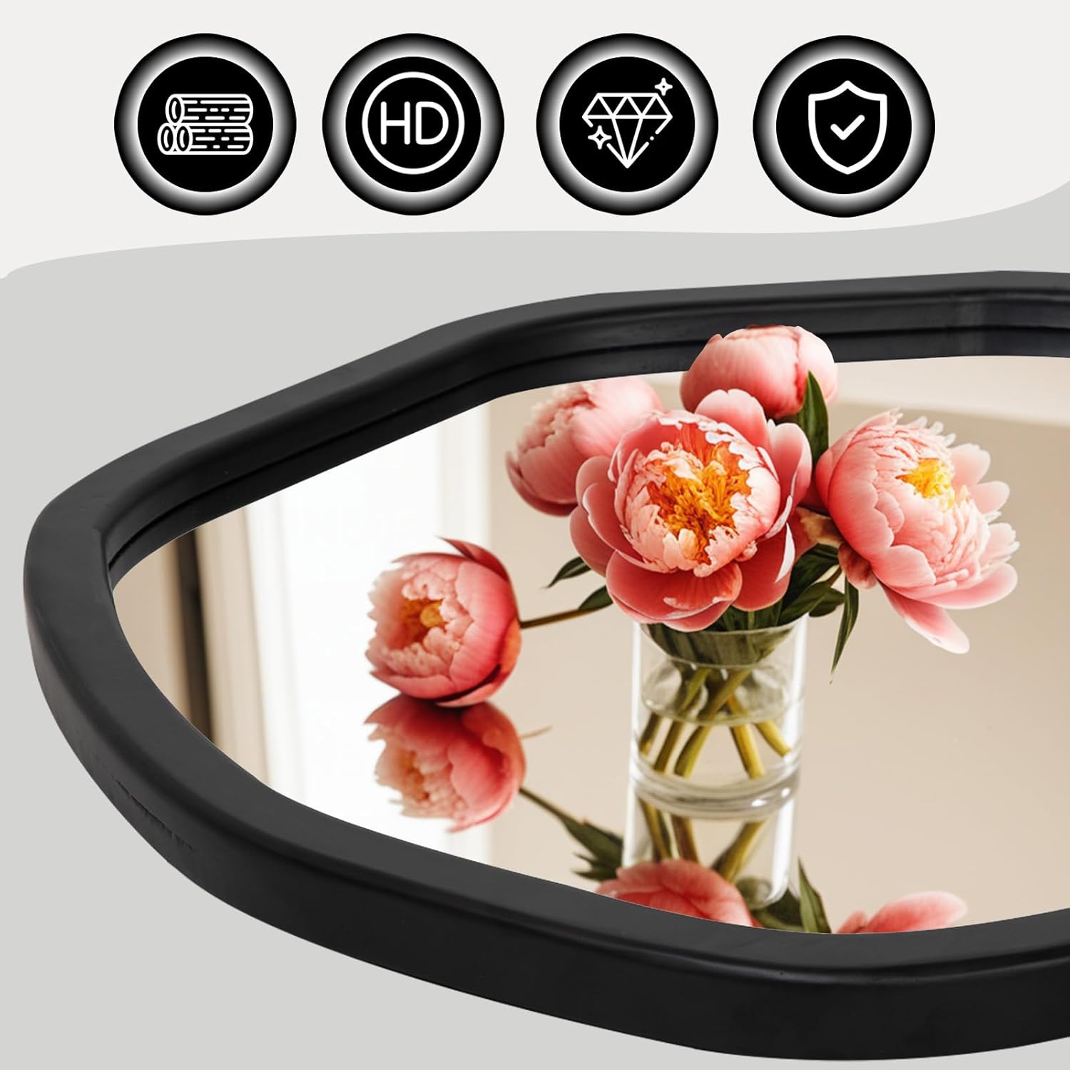 ULIKE Round Wood Mirror, 30 Inch Black Asymmetrical Circle Vanity Mirror with Wood Frame, Modern Decorative Wall Mount for Bathroom Bedroom Living Room Entryway