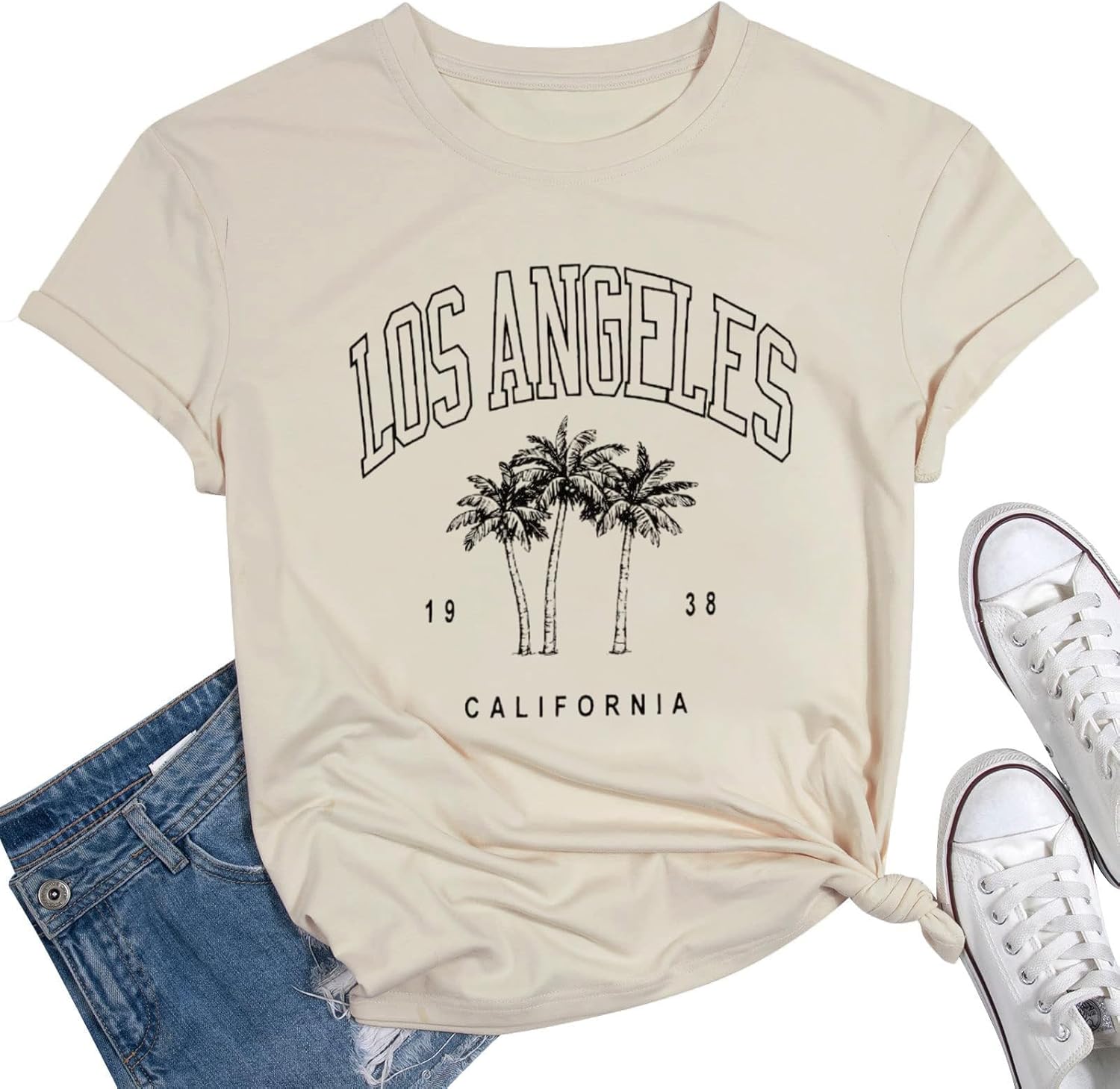 Womens Los Angeles California T-Shirts Funny Letter Printed Vintage Graphic Casual Workout Tops Holiday Tee Shirt