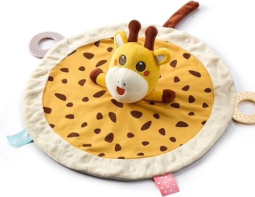 TUMAMA Manta de seguridad para bebé, manta de terciopelo suave con lunares de peluche y anillos de dentición, artículos esenciales para recién