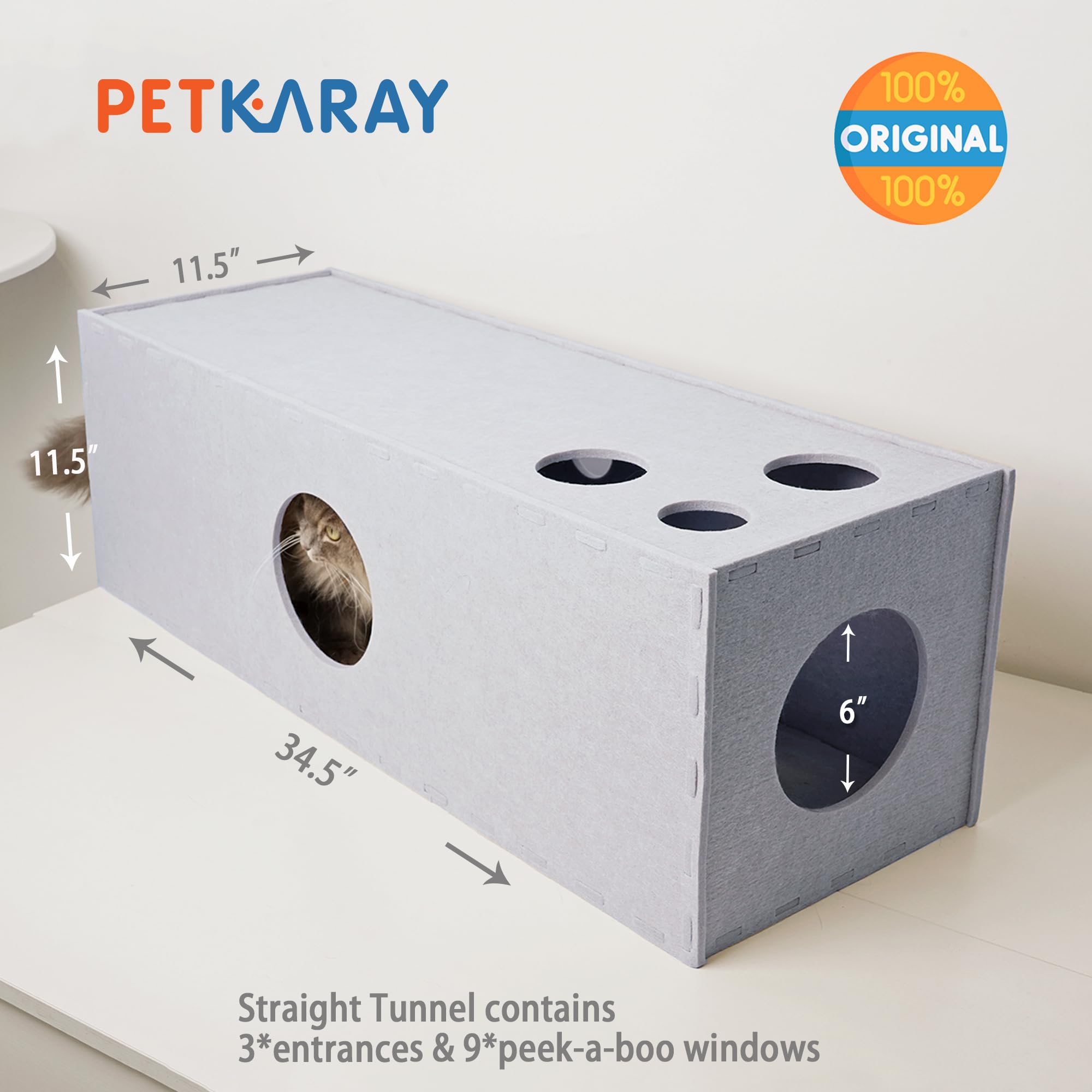 PETKARAY Cat Tunnel, Original Cat Hideaway Cave for Indoor Cats Large Kitten Play Tubes and Tunnels - Image 2