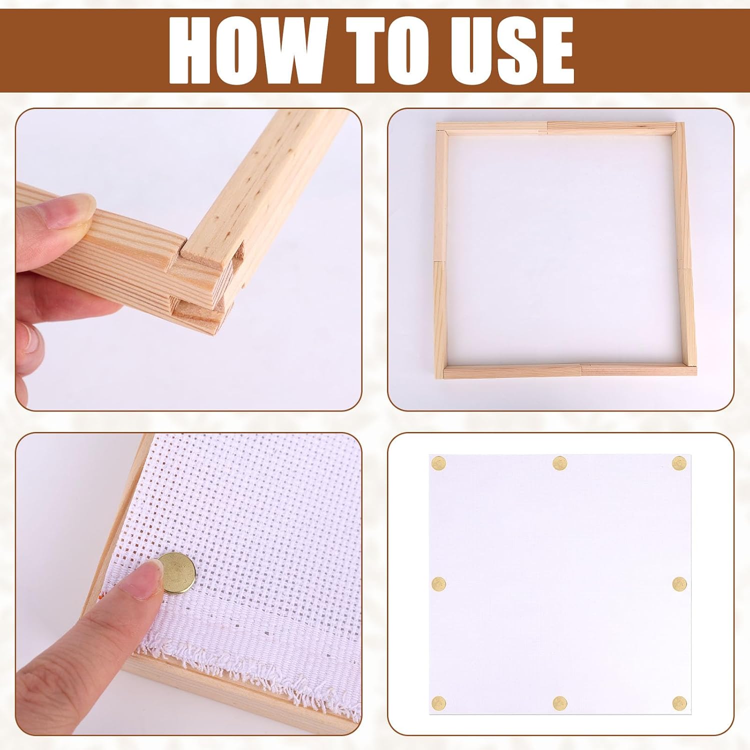 50pcs Needlepoint Stretcher Bars Kit, Includes 2 Sizes Wooden Frames 40 Thumb Tacks 1 Tack Remover & 1 White Canvas for Cross Stitch Hand Embroidery Needlework Craft Accessories Supplies