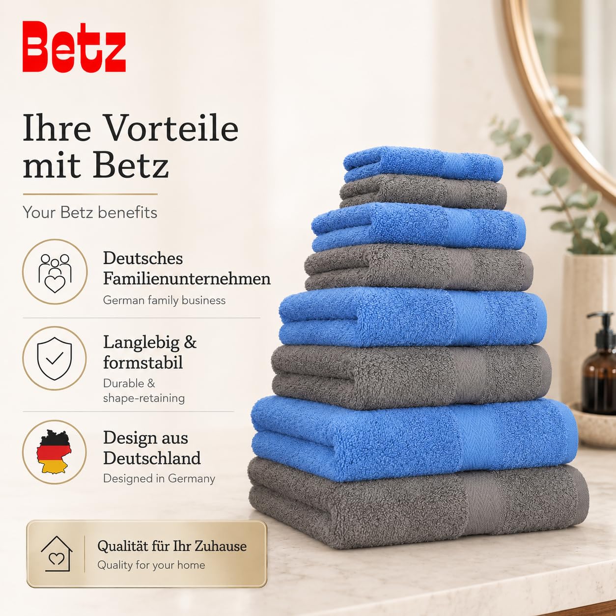 Betz 10-częściowy zestaw ręczników premium 100% bawełna 2 ręczniki kąpielowe 4 ręczniki do rąk 2 ręczniki dla gości 2 rękawice do mycia kolor jasnoniebieski antracyt