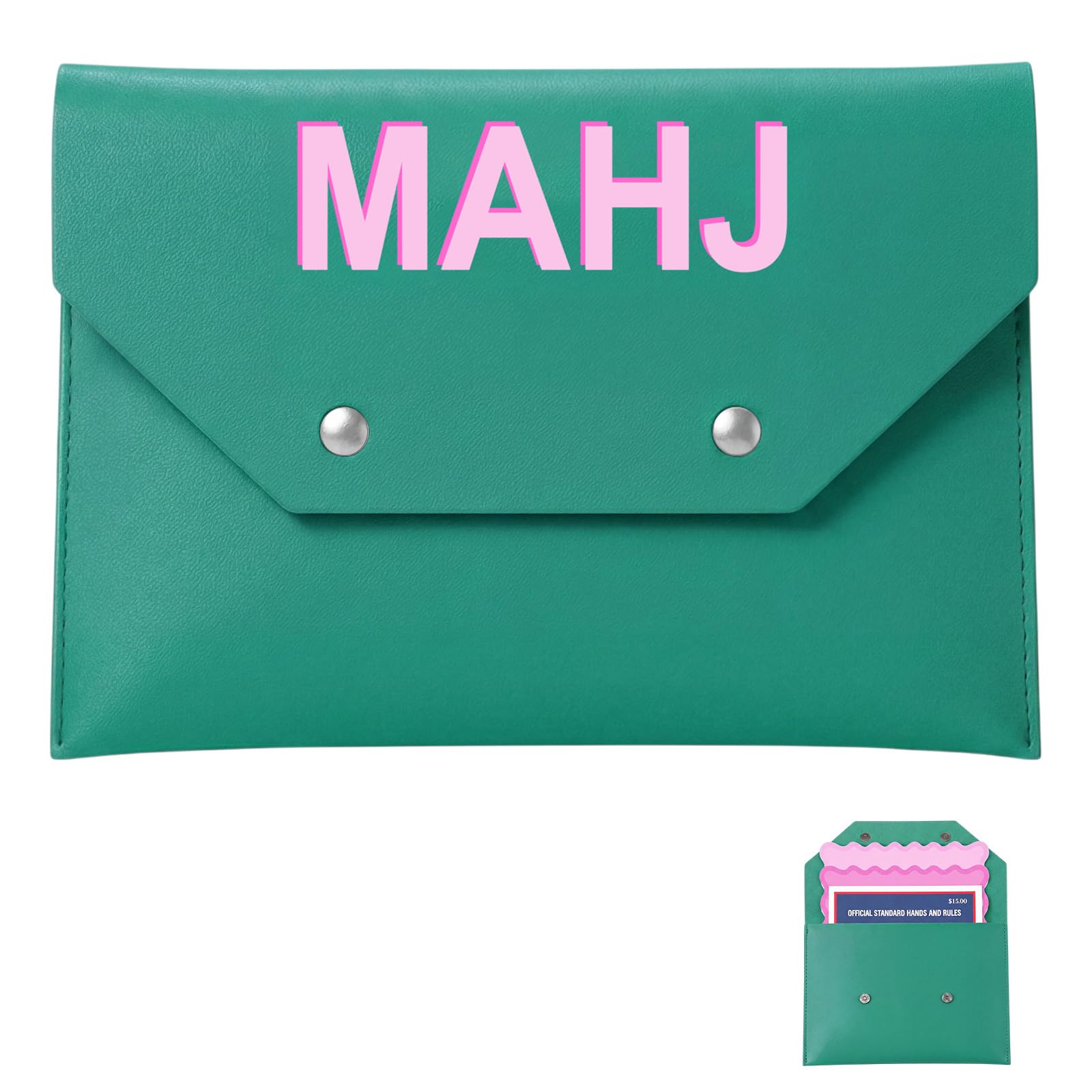 SilTriangle Leather Mahjong Card Holder Gift, Green, 8x6 Inch, Solid Color — image 1