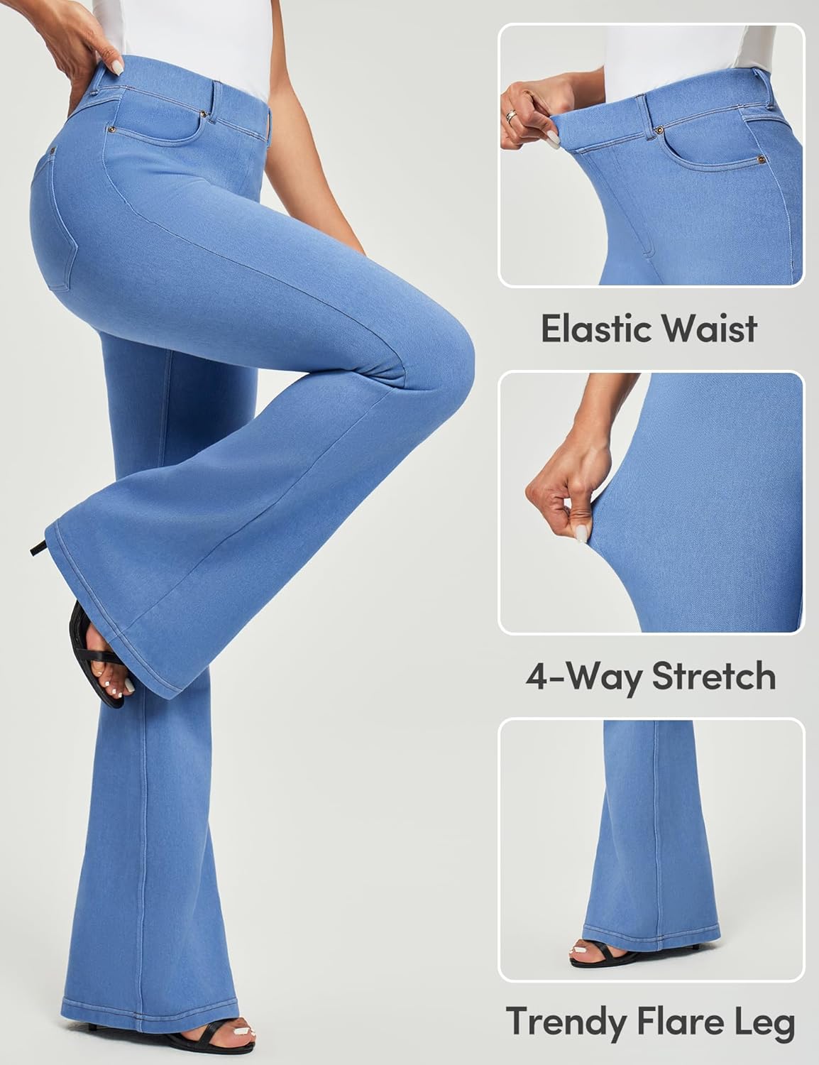 IUGA Bell Bottom Jeans for Women High Waisted Stretchy Pull On Flare Jeans Wide Leg Leggings Tummy Control Flare Pants - Image 3