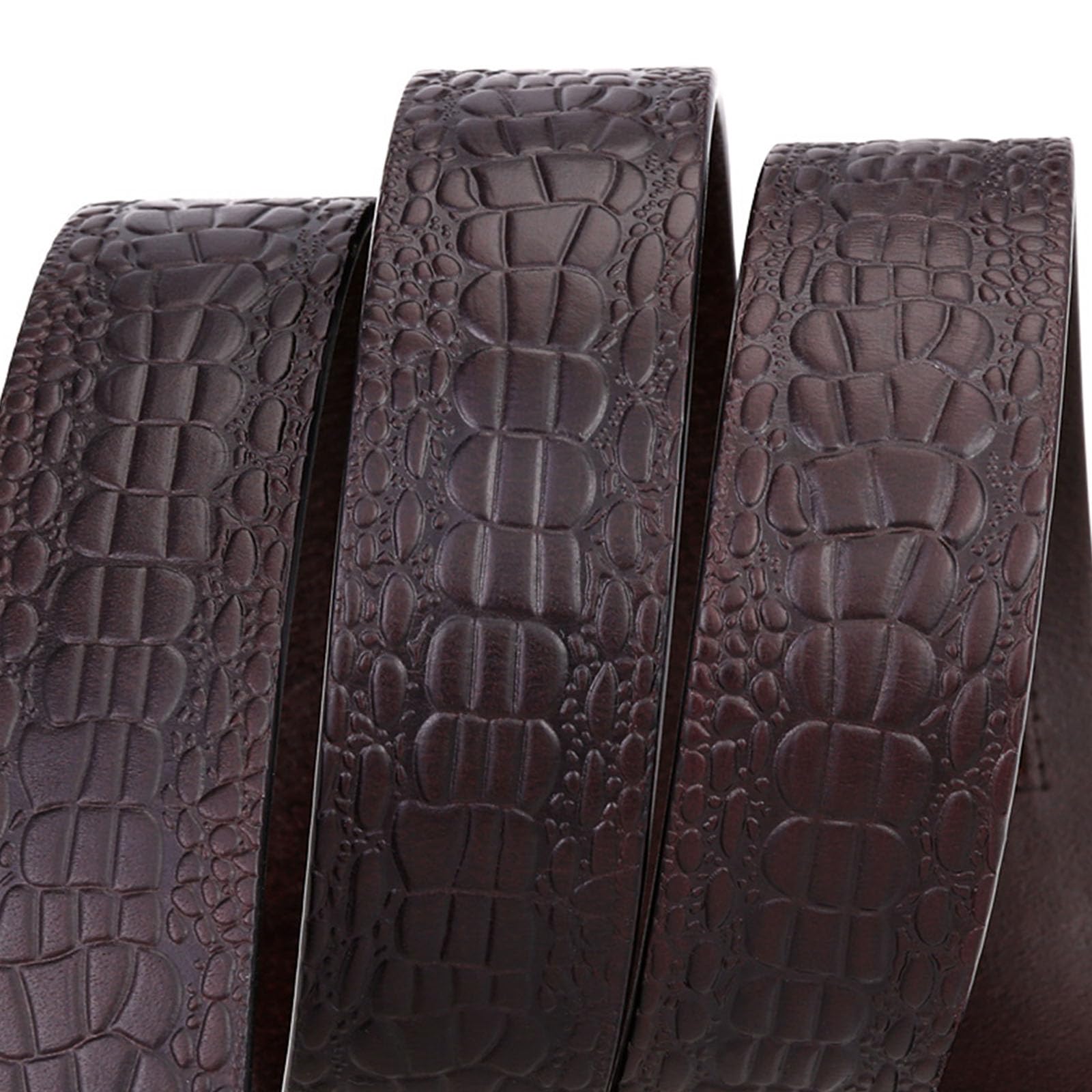 Cinturones Hombre Trinquete, Cinturones de Cuero Genuino Ajustable Negocio, Cinturón Lujo Casual Moda con Hebilla Metal Automática Grabada 3D en Aleación,Marrón,125CM/49.2''