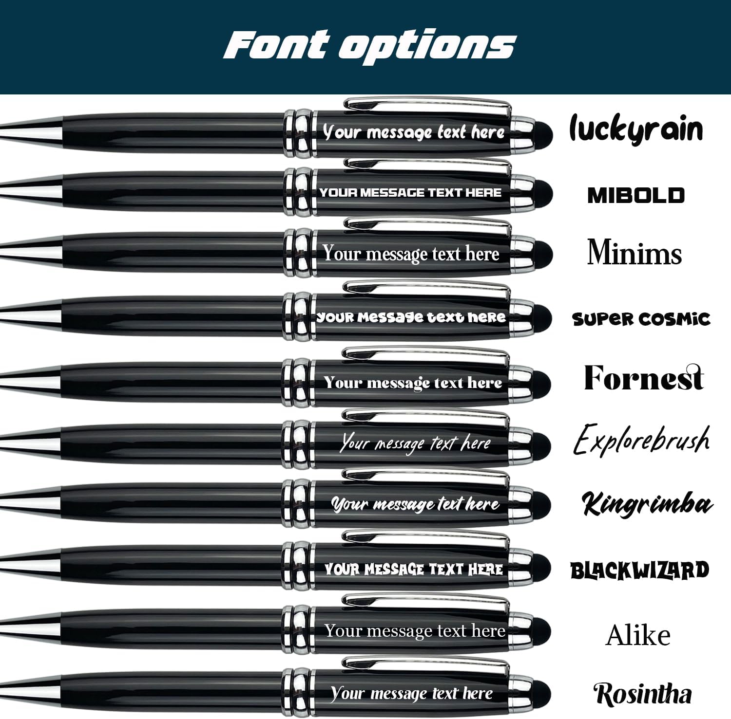 Yastar Personalized Gift Ballpoint Pens with Stylus - with 12 Black Ink Refills Custom Name Or Message Pens for Business, Teachers, and Students. Ideal Gift for Graduations 2026, 12pcs/Pack