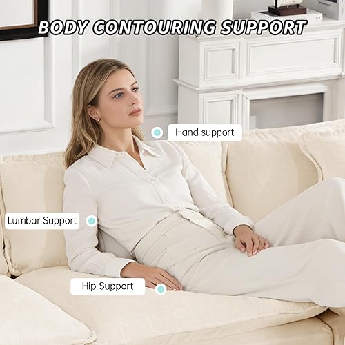 Miniatura 4 de Sofás seccionales modernos y acogedores de 117.9 pulgadas para sala de estar, sofá nuboso de felpilla beige seccional, sofá de 3 plazas para sala de