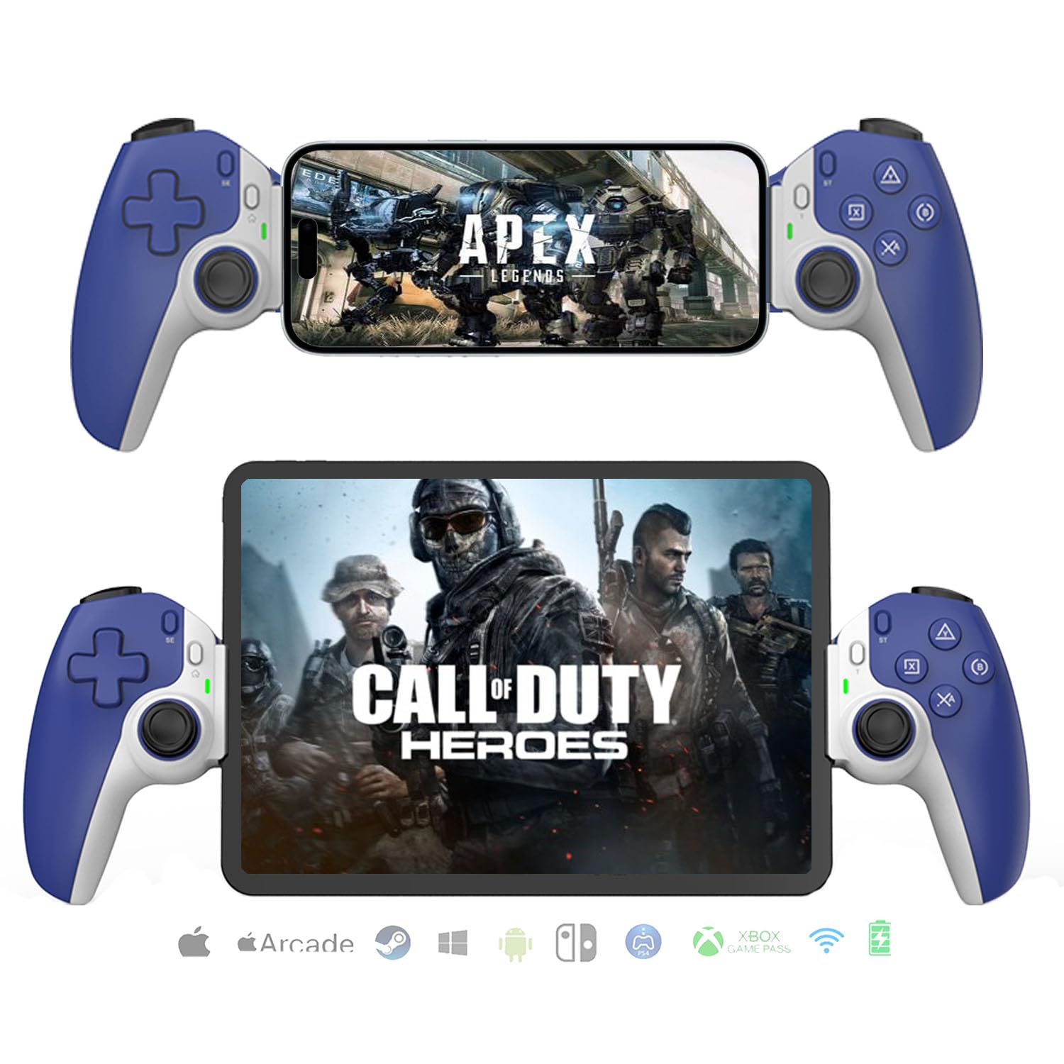 Mobile Cloud Gaming Controller for iPhone 15/14, iPad, Tablet, Android/PC/Switch/PS3/PS4 Gamepad Joystick with Turbo, Streaming on PS5/PS4/Xbox/PC, Hall Effect/Hall Trigger, 6-Axis Gyro Sensor Blue
