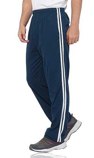 Men's Cotton Track Pants, Joggers for Men, Mens Leisure Wear, Night Wear Pajama, Blue Color with Stripe and Pockets for Sports Gym Athletic Training Workout