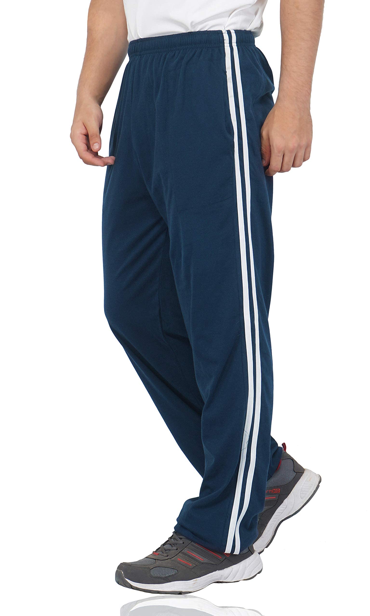 fflirtygo Men's Cotton Track Pants, Joggers for Men, Men’s Leisure Wear, Night Wear Pajama, Blue Color with Stripe and Pockets for Sports Gym Athletic Training Workout-picture-11
