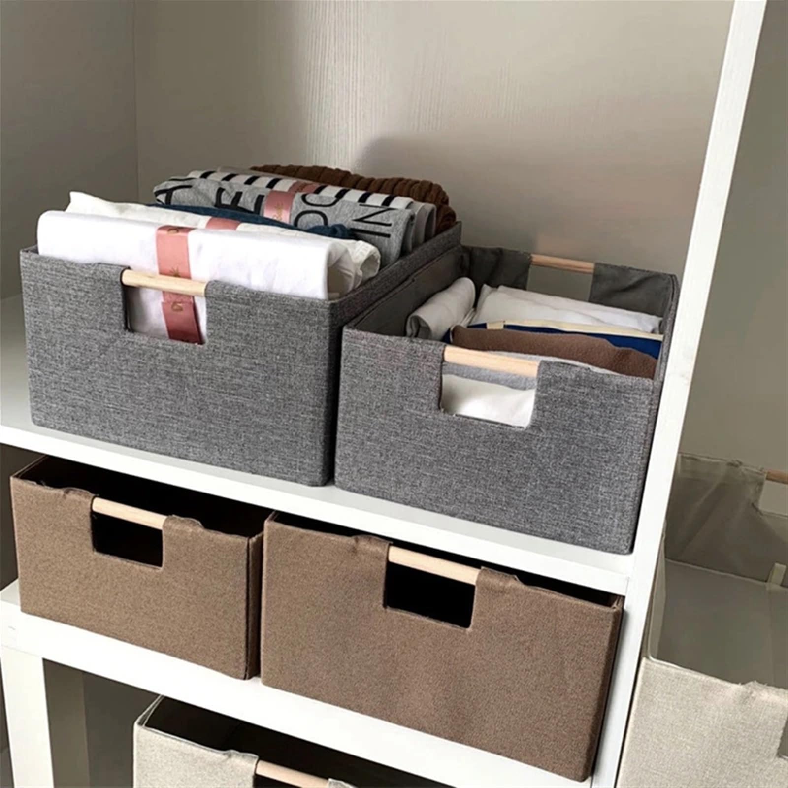 Caja de almacenamiento plegable Caja de almacenamiento de escritorio plegable, cesta de almacenamiento de ropa interior con asa, organizador de, decoración del hogar(Khaki,34X23 X13cm)