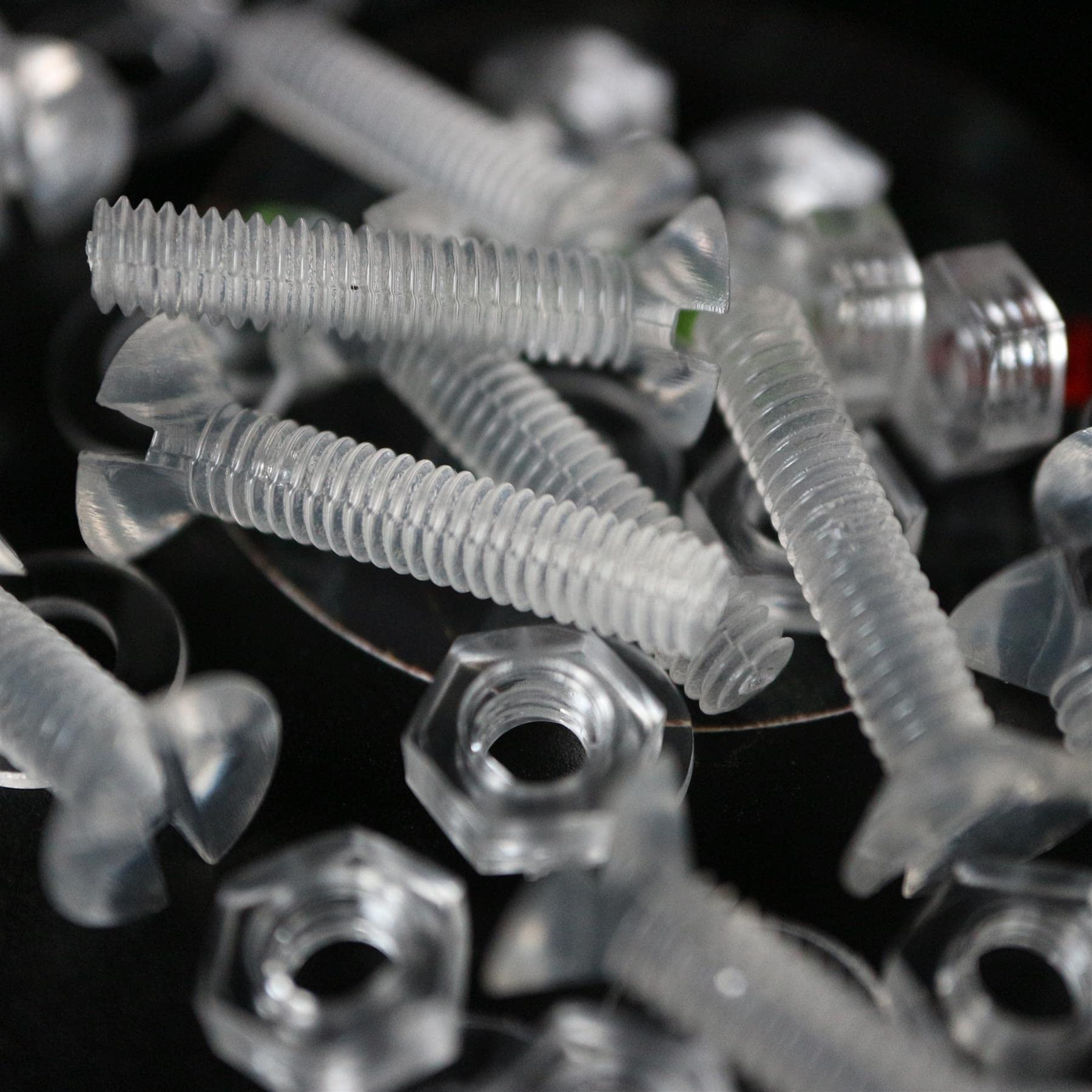 50 x Slotted Countersunk Screws. Bolts, Nuts, Washers, M4 x 20mm - Transparent Clear, Acrylic Plastic Screws