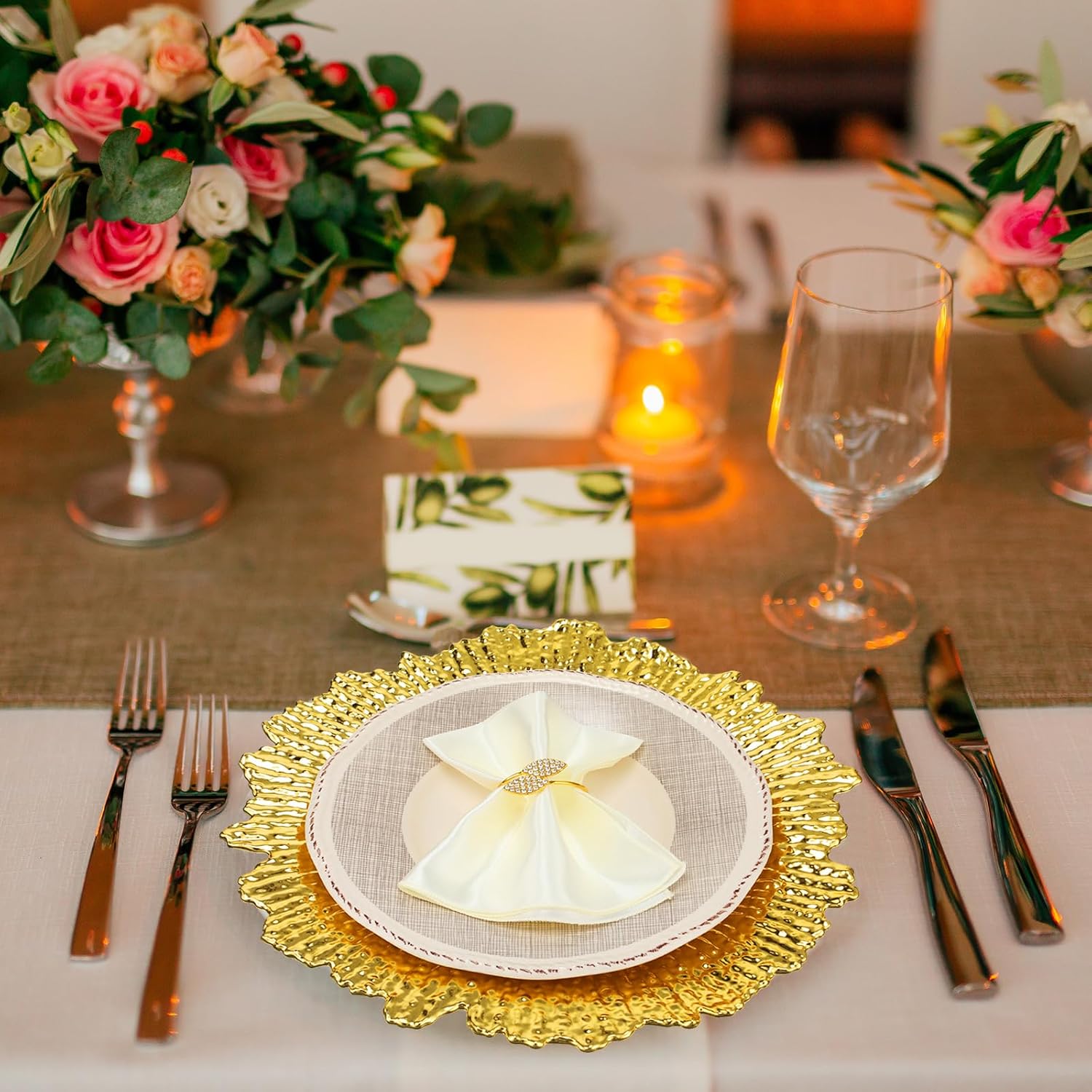 Tioncy 72 Pcs Gold Chargers Plates Bulk 13 Inch Plastic Wedding Chargers with Napkin Rings and Satin Napkin Dinner Plate Charger Set for Wedding Holiday Event Table Setting Party Supplies(Shinny)