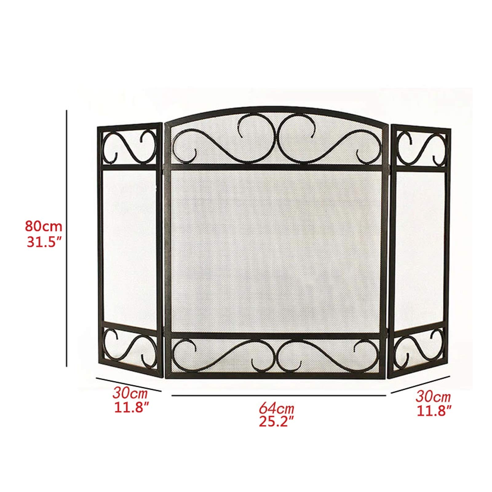 Schermi per Caminetti di Guardia Schermo pieghevole a 3 pannello in ferro for camino Schermo pieghevole Schermo divisorio, 31,5 pollici × 48,8 pollici, nero Accessori per Caminetti in Rete Decorativa