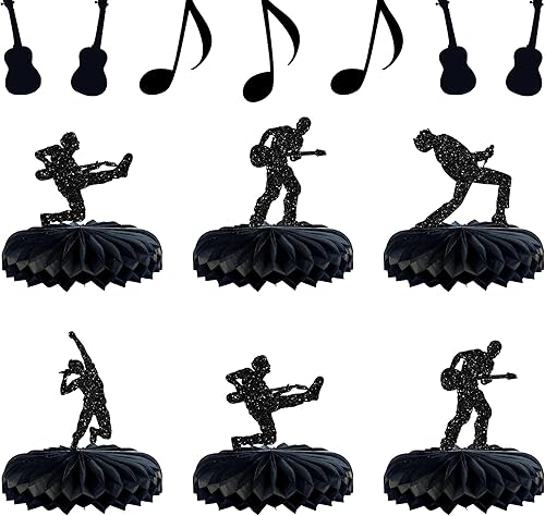 Miniatura 10 de Gyufise 8 piezas de centro de mesa con notas musicales de panal, centro de mesa de panal con purpurina negra, centros de mesa musicales para