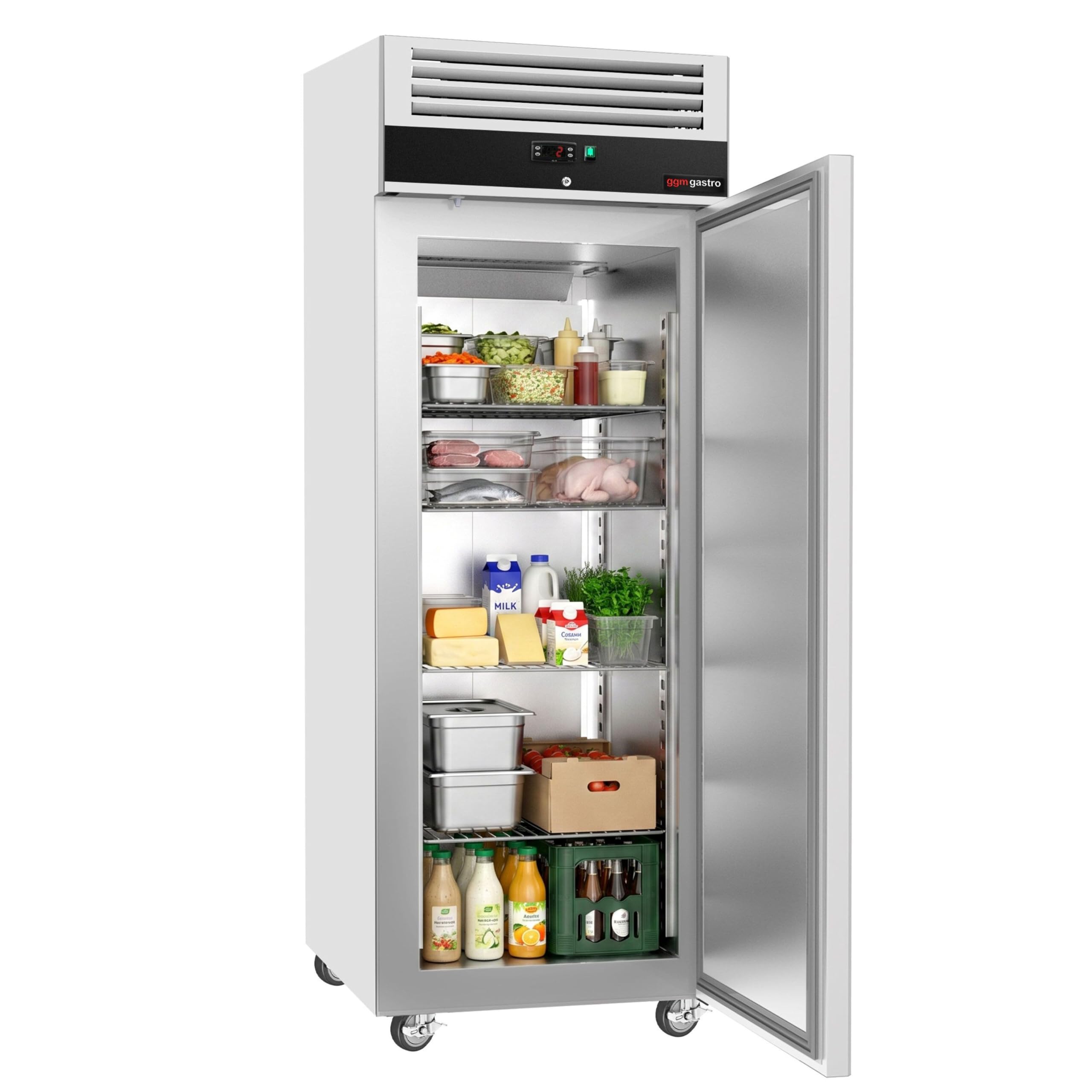 GGM Gastro Kühlschrank ECO GN 2/1 700 l | Hochwertiger Edelstahl AISI 304, für den Dauereinsatz konzipiert, einfache Reinigung, abschließbar, flexibel mobil