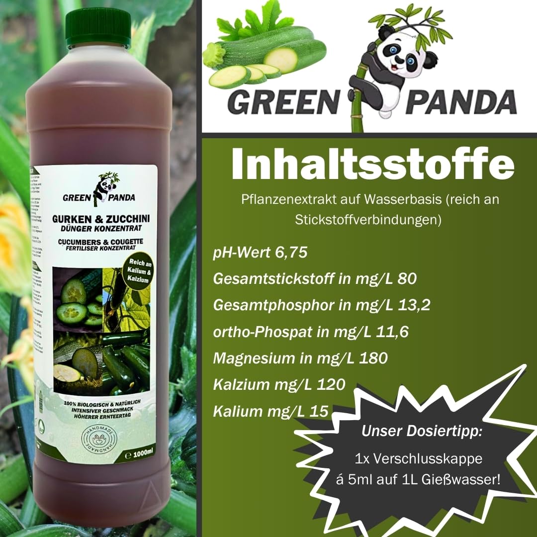 GreenPanda Gurken & Zucchini Dnger - 1000ml Stickstoffdnger flssig - Phosphor  Kalium Dnger - Gurkendnger flssig verbessert die Ernte & intensiviert  den Geschmack (1 Liter) : Amazon.de: Garten