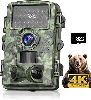 4K 48MP Trail Camera with Night Vision Motion Activated Game Camera IP66 Waterproof with 32GB SD Card for Outdoor Wildlife Deer, Green