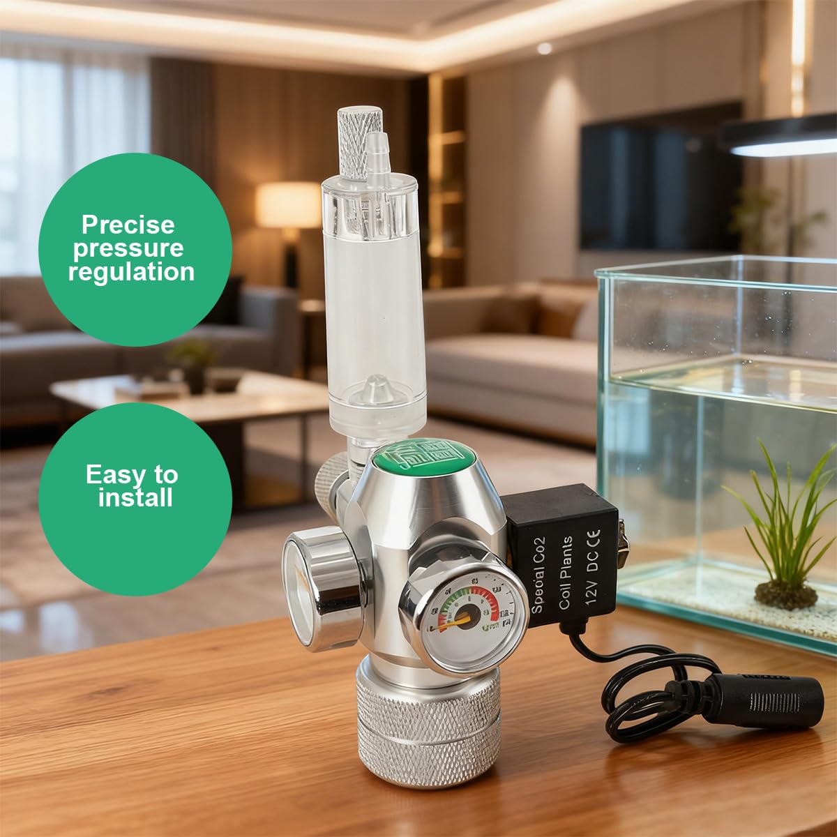 CO2-Regler für Aquarien, CO2 Druckminderer für bepflanztes Aquarium | CO2 Druckminderer mit Magnetventil & Blasenzähler, nur für Sodastream-Flasche. Kein Adapter ist erforderlich