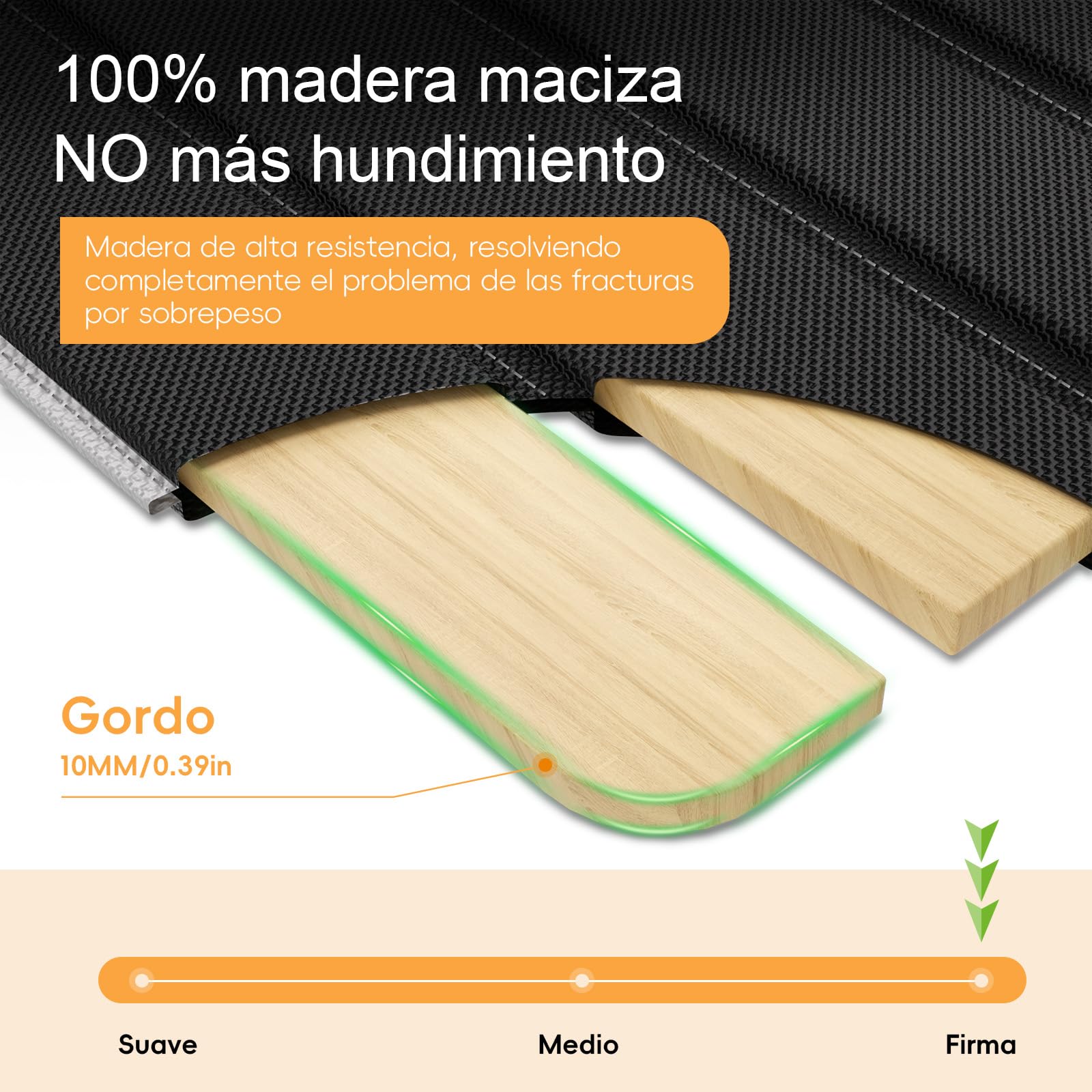 Coussin de soutien pour canapé pour siège suspendu, 167,5 x 43 cm, pliable, avec surface Oxford, planches de support en bois pour la plupart des canapés 3 places, noir