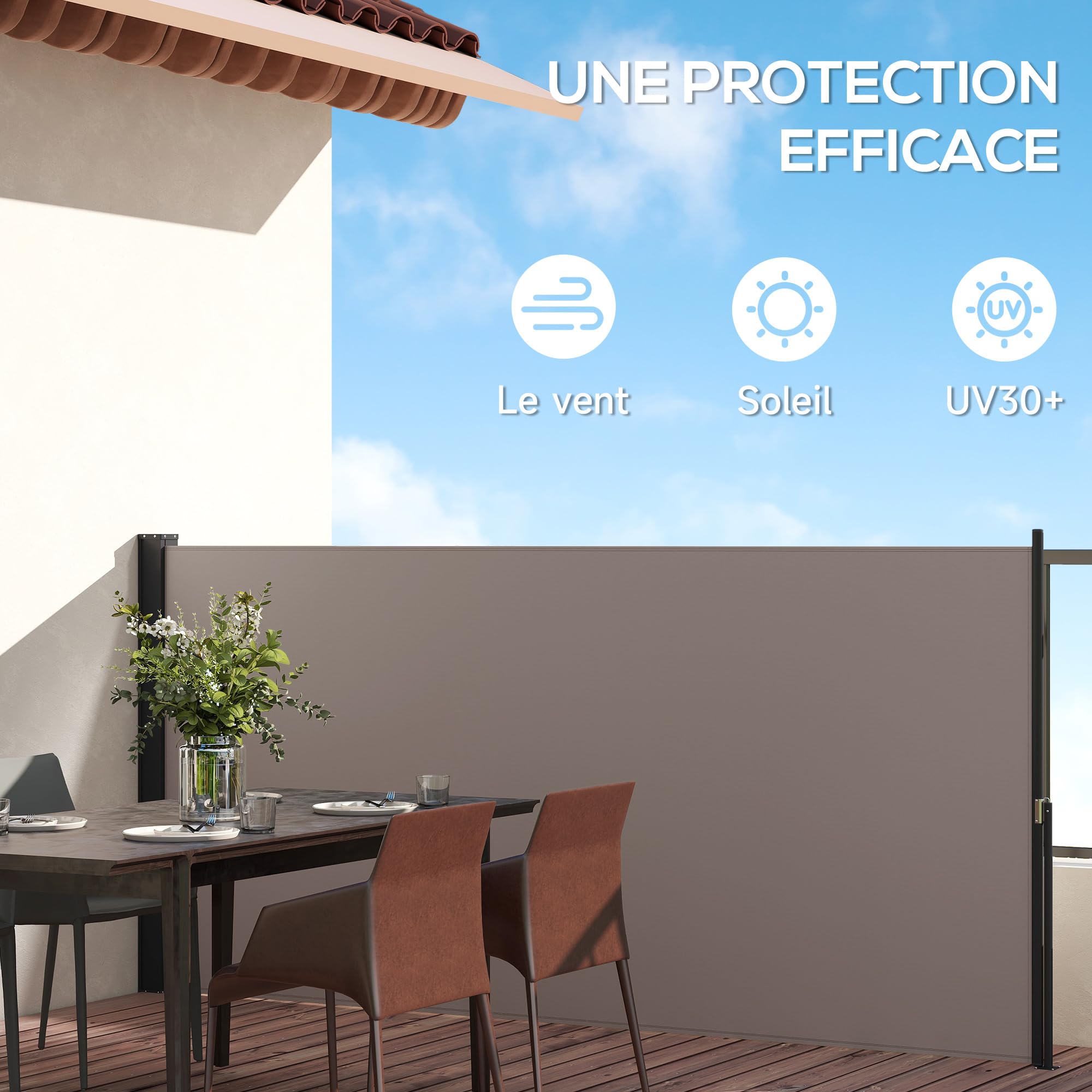 Outsunny Store Latéral Brise-Vue Paravent Rétractable 3L x 1,4H m Gris | Alu. Polyester, Anti-UV, Haute Densité 180 g/m²