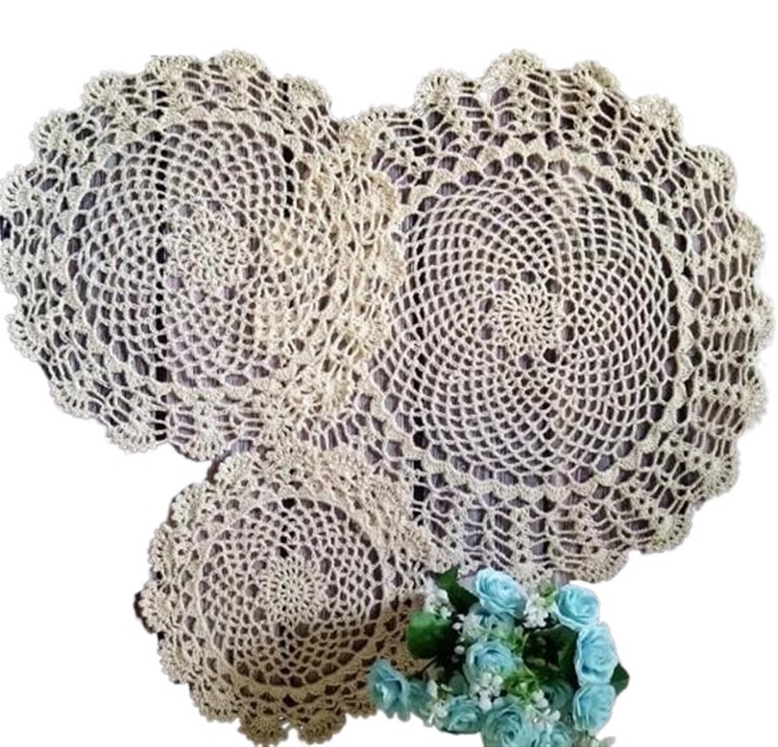 Set de table vintage en coton crochet rond 40cm pour décoration de cuisine