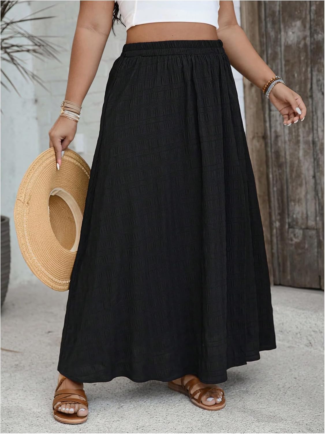 GORGLITTER Women's Plus Size Maxi Skirt Boho Summer Flowy Tiered A Line High Waisted Side Split Long Skirts with Slit - Image 4