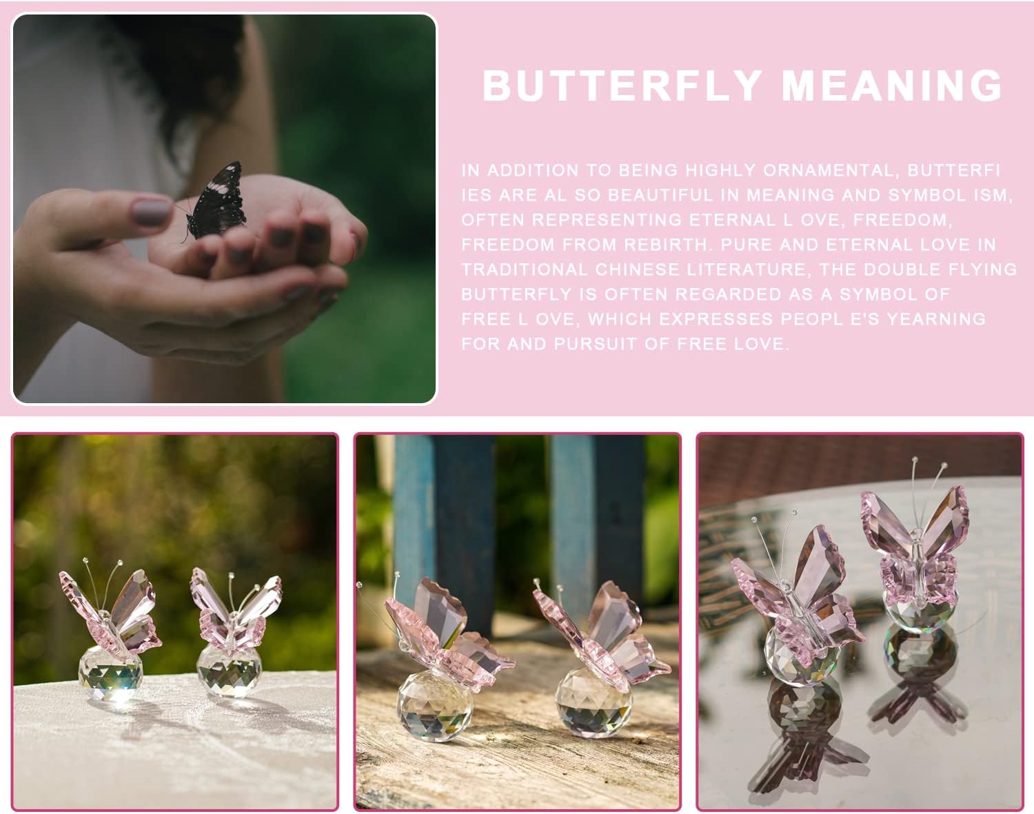 kanpura 2 Pcs Crystal Butterfly Figurines with Clear Glass Ball Base,Glass Butterfly Statues, Crystal Animal Figurines for Home Decor, for Women(Pink) - Image 5